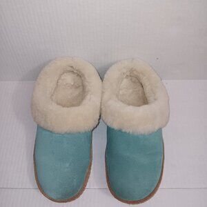 ll BEAN SQUAM LAKE WICKED GOOD SLIPPERS WOMEN'S BLUE SUEDE SHEARING LAMBSWOOL LI
